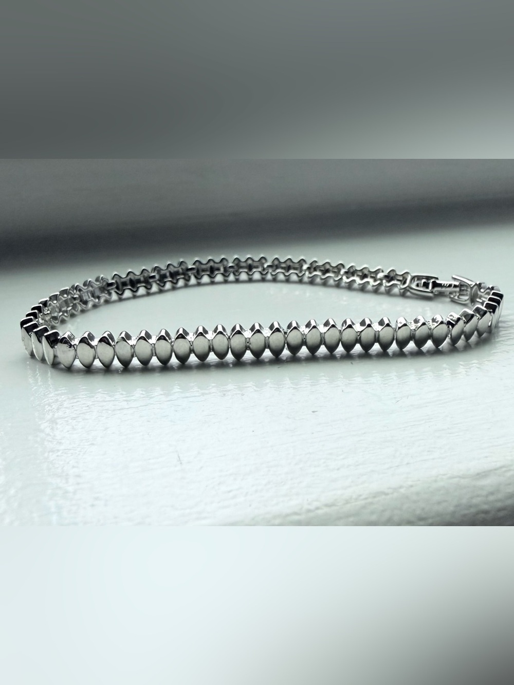 NEW! 14k White Gold over brass watch band style bracelet- 7”